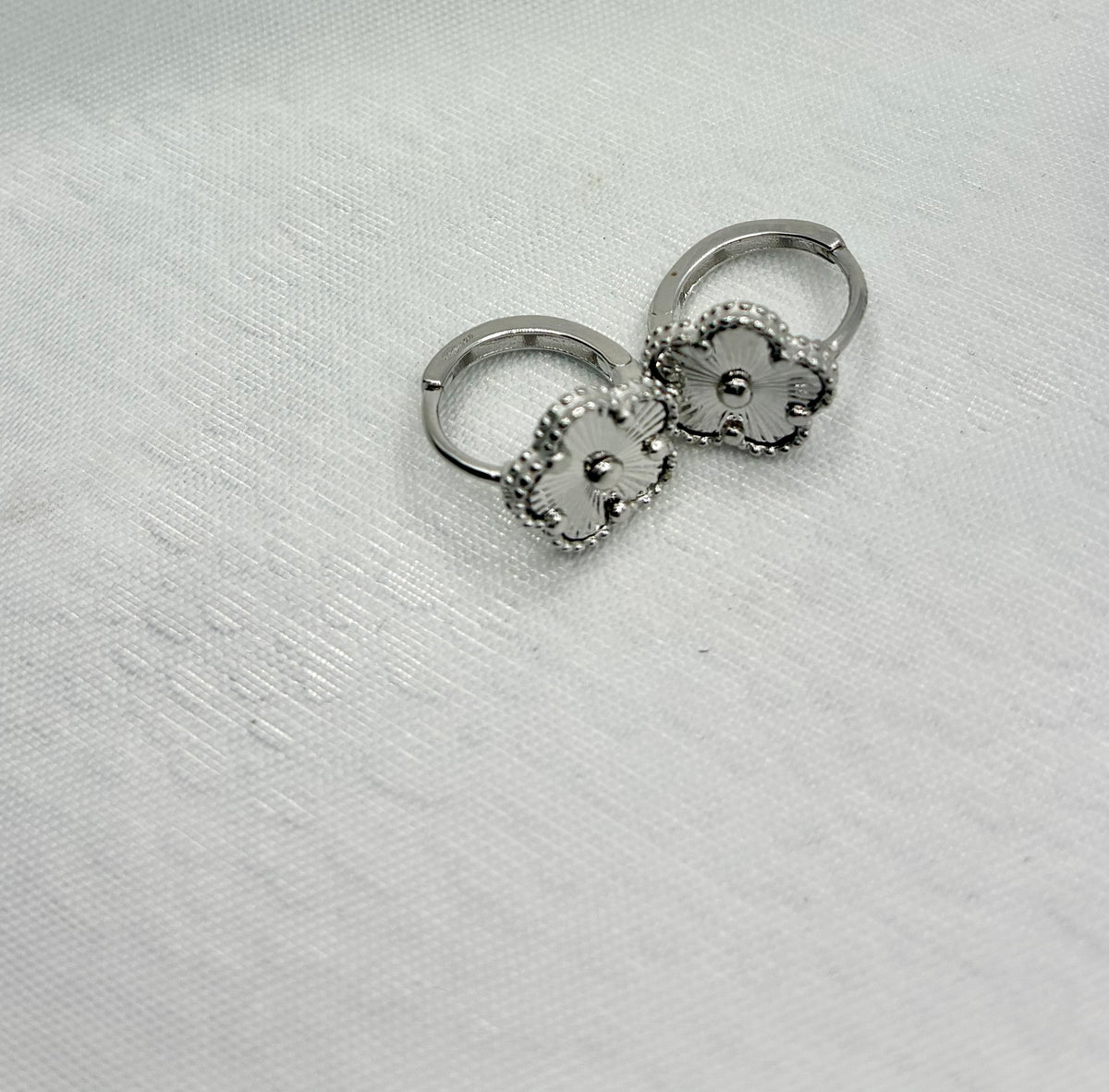 Silver 925 Four-Leaf Clover Huggie Hoop Earrings | Nickel Free