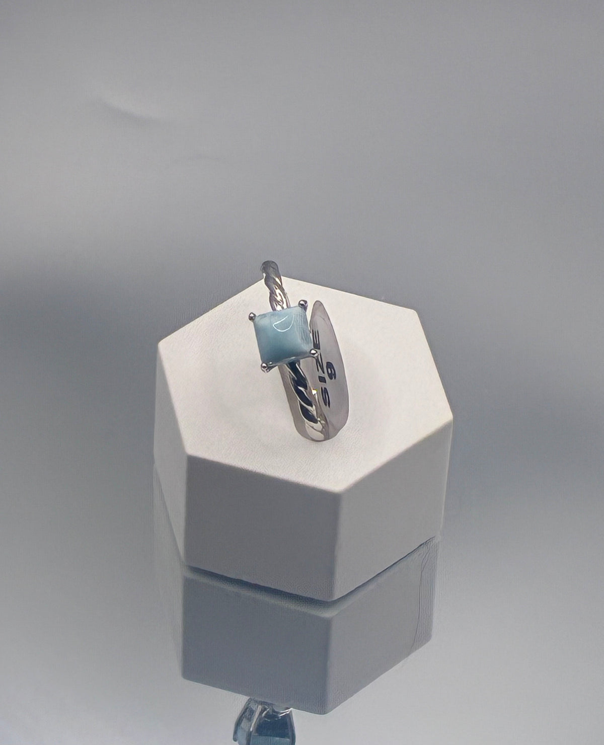 Silver 925 Anillo con Piedra Azul Cuadrada