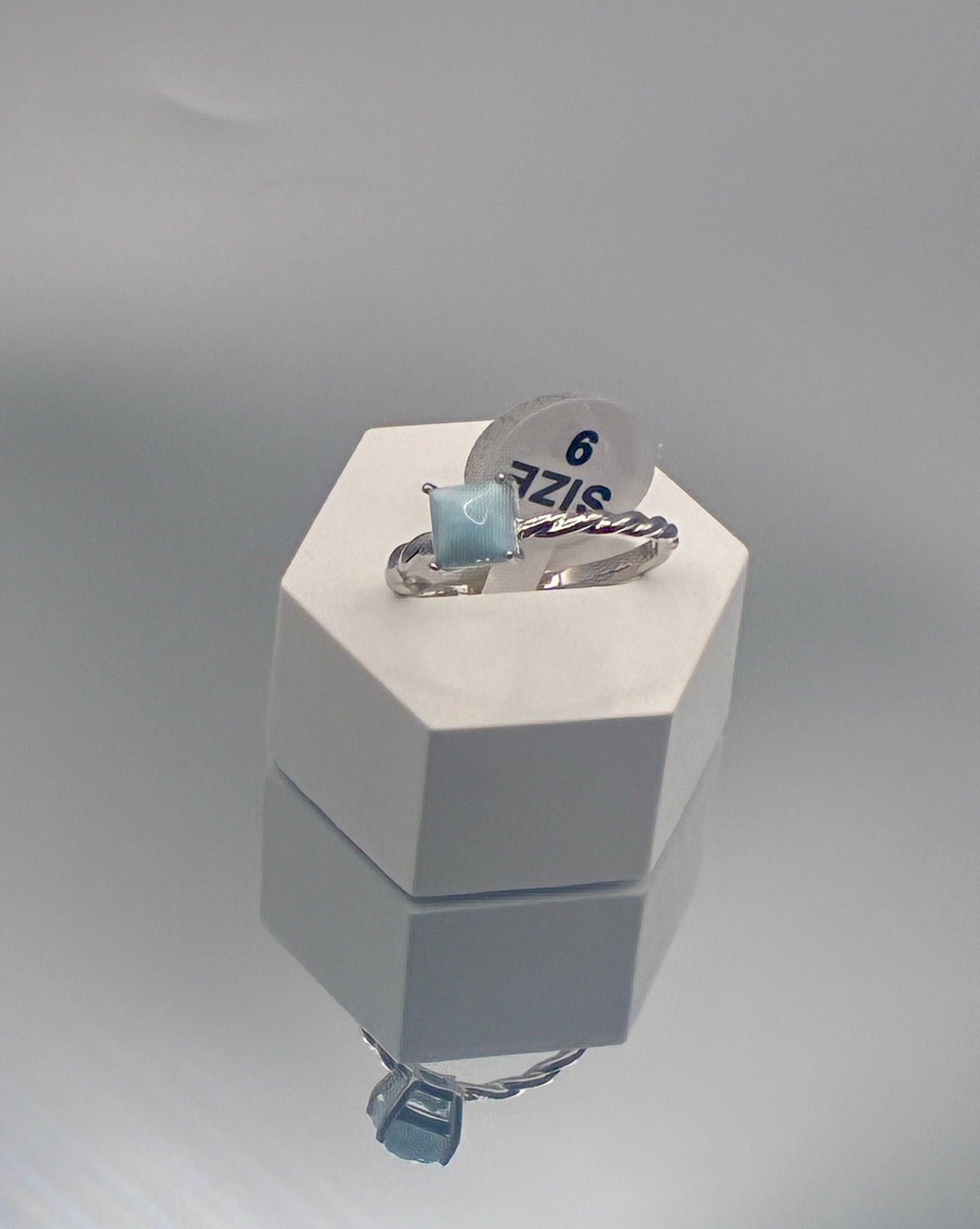 Silver 925 Anillo con Piedra Azul Cuadrada