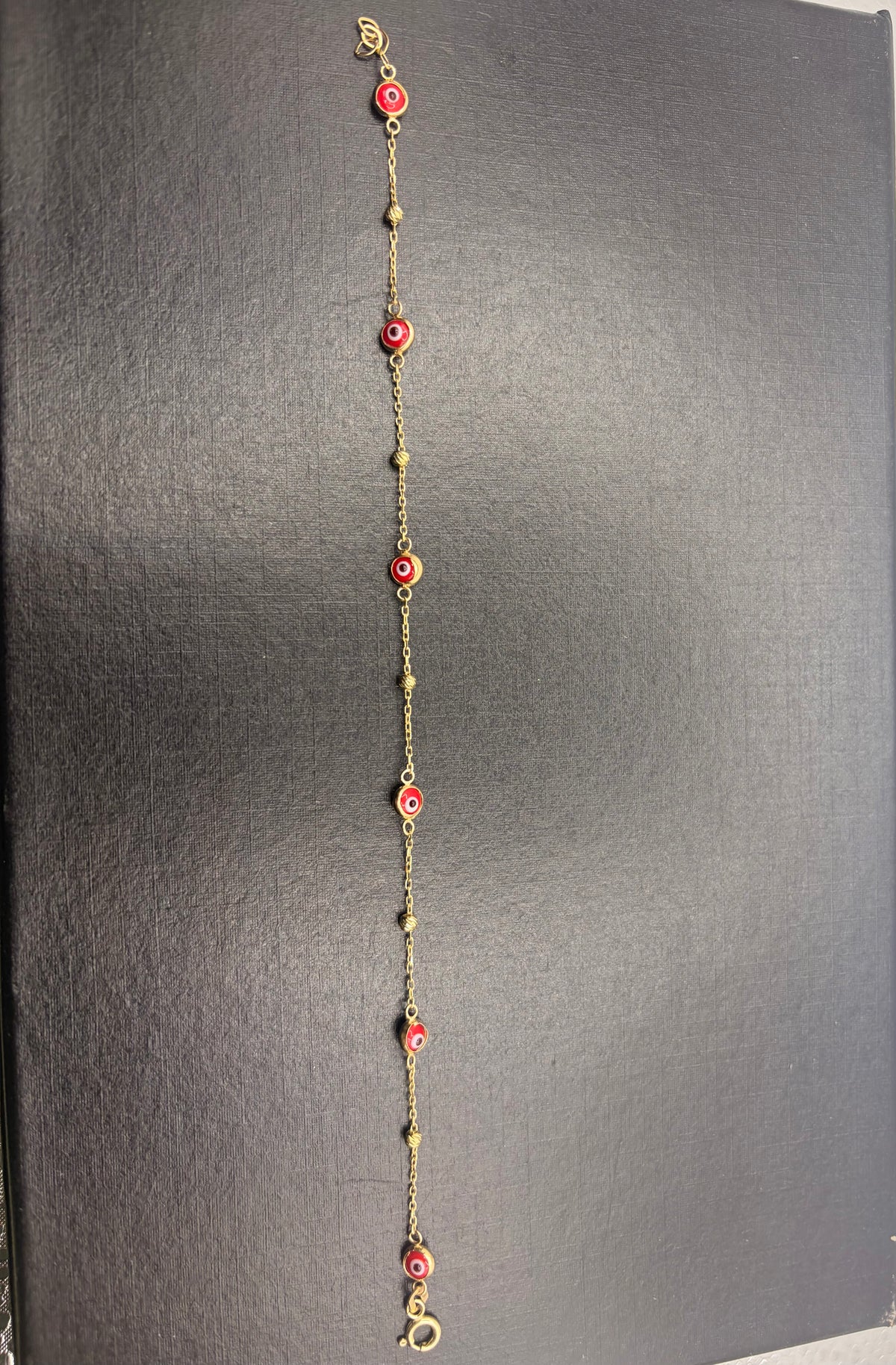✨ Pulsera Ojo Turco Rojo Oro 14K 7” – 14K Gold Evil Eye Bracelet