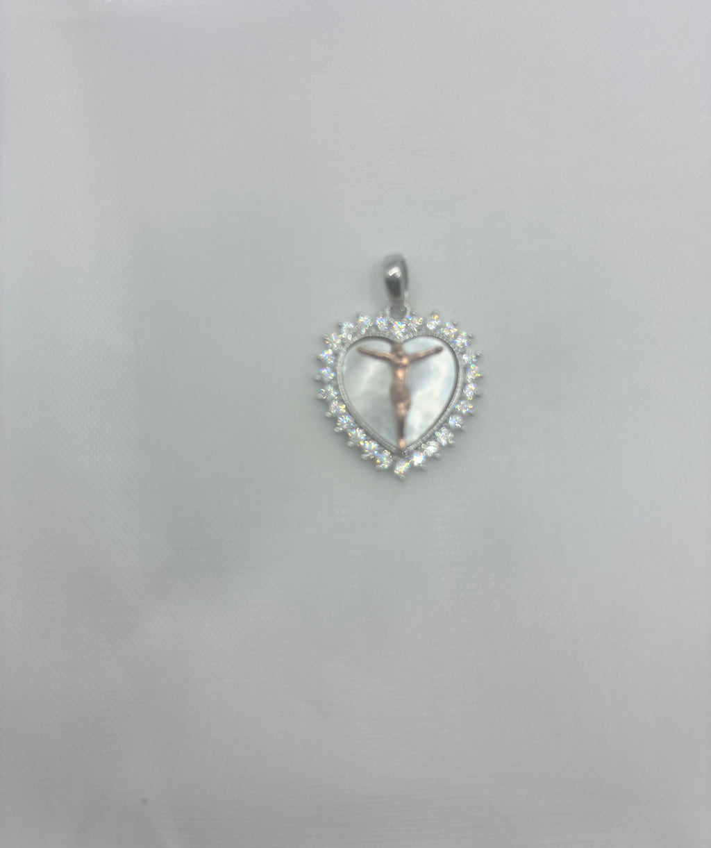 925 Silver Heart Crucifix Pendant with Clear Stones Religious Jewelry