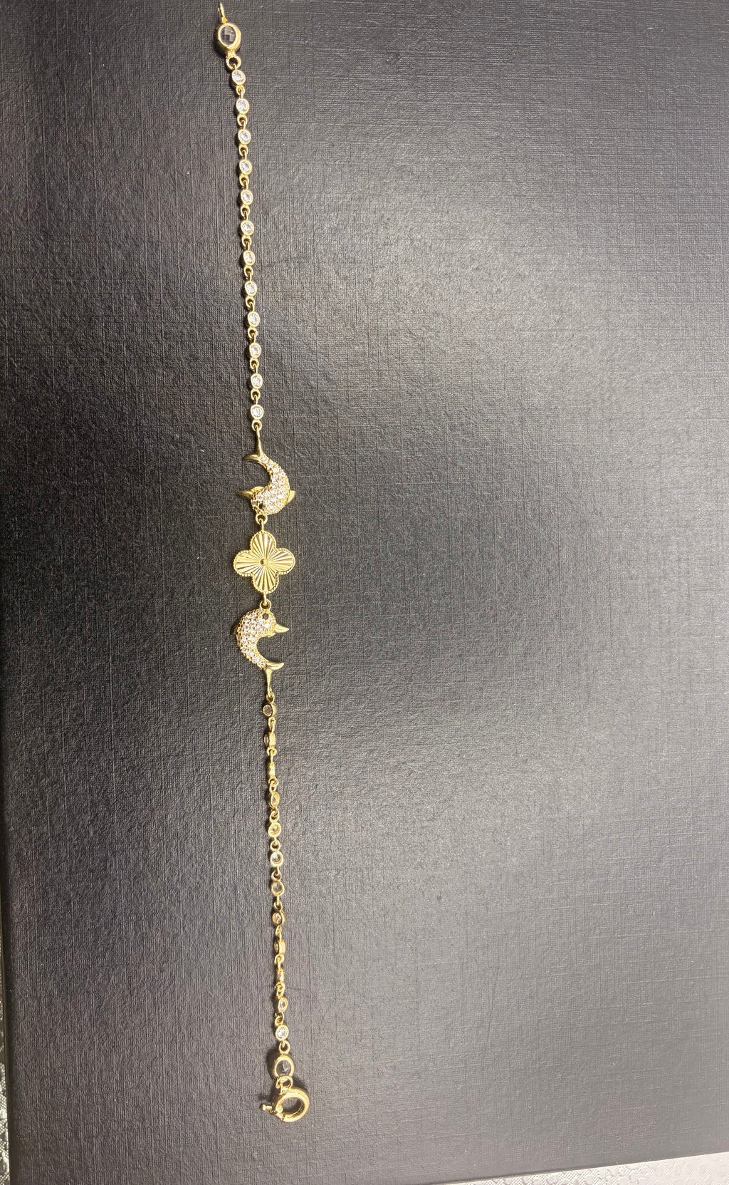 Pulsera Delfines y Trébol de Cuatro Hojas Oro 14K – 14K Gold Dolphin & Four-Leaf Clover Bracelet 🐬🍀✨
