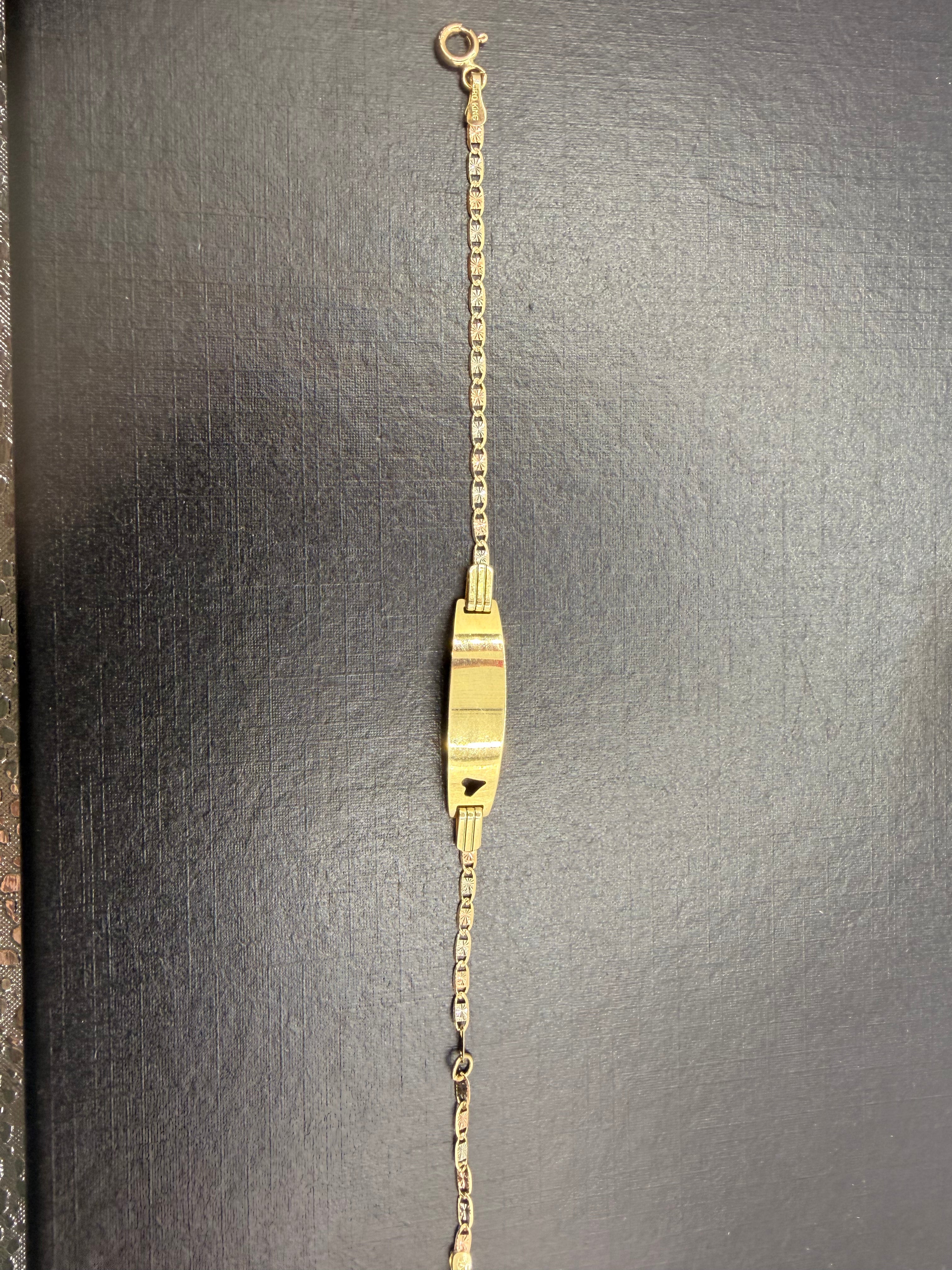 Pulsera Infantil ID Diamantada con Corazón – Oro 14K – 6” ✨