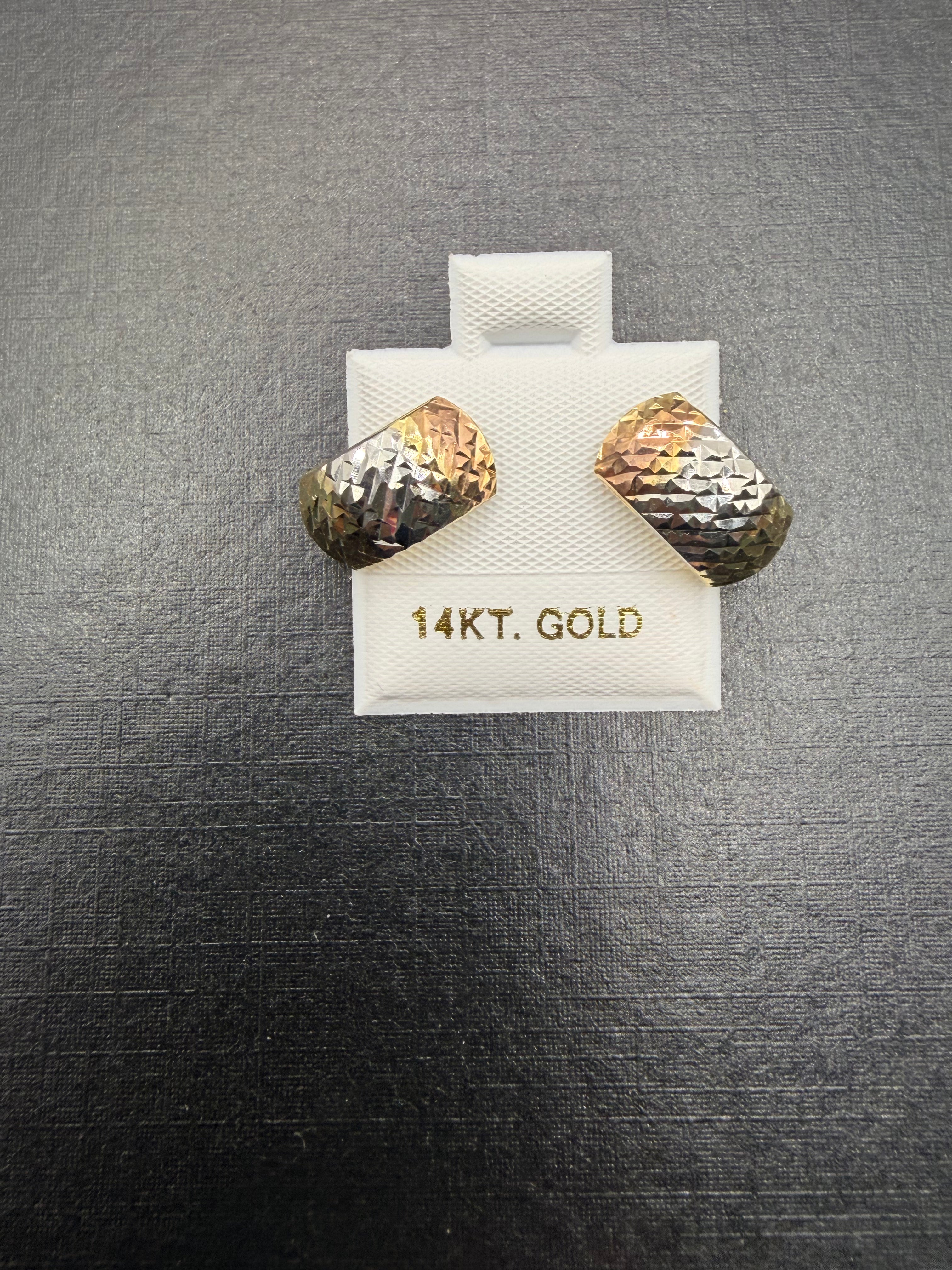✨ Aretes Argolla Tricolor Diamantados – Oro 14K ✨