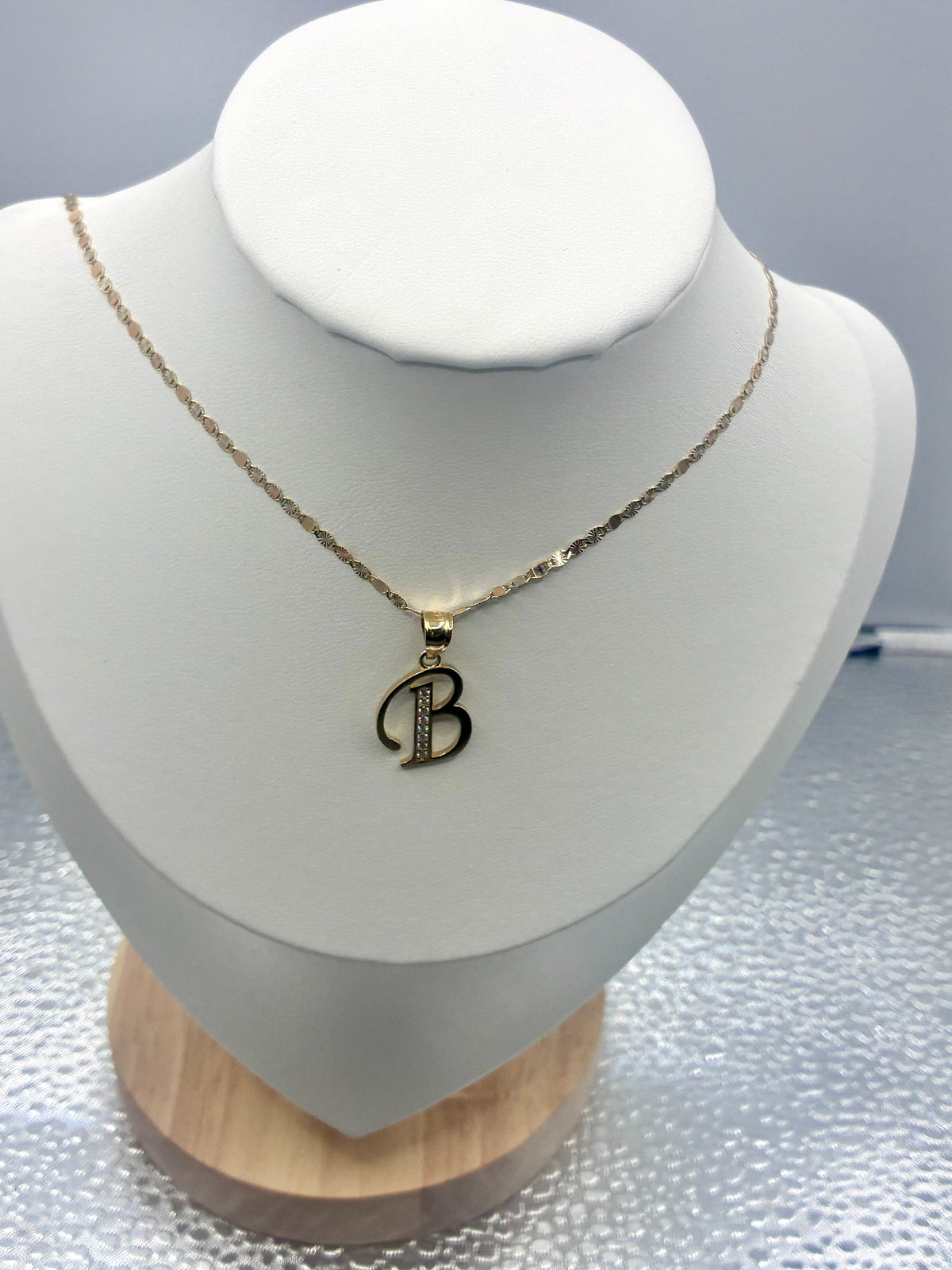 14K GOLD INITIAL B NECKLACE WITH CZ ACCENTS