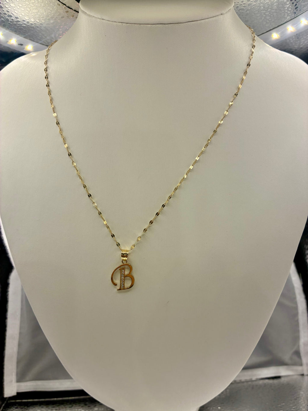 14K GOLD INITIAL B NECKLACE WITH CZ ACCENTS