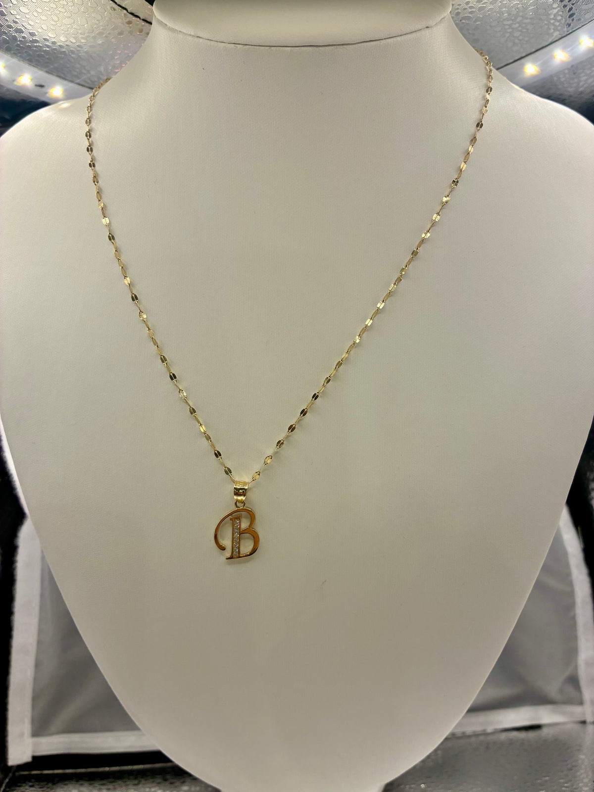 14K GOLD INITIAL B NECKLACE WITH CZ ACCENTS