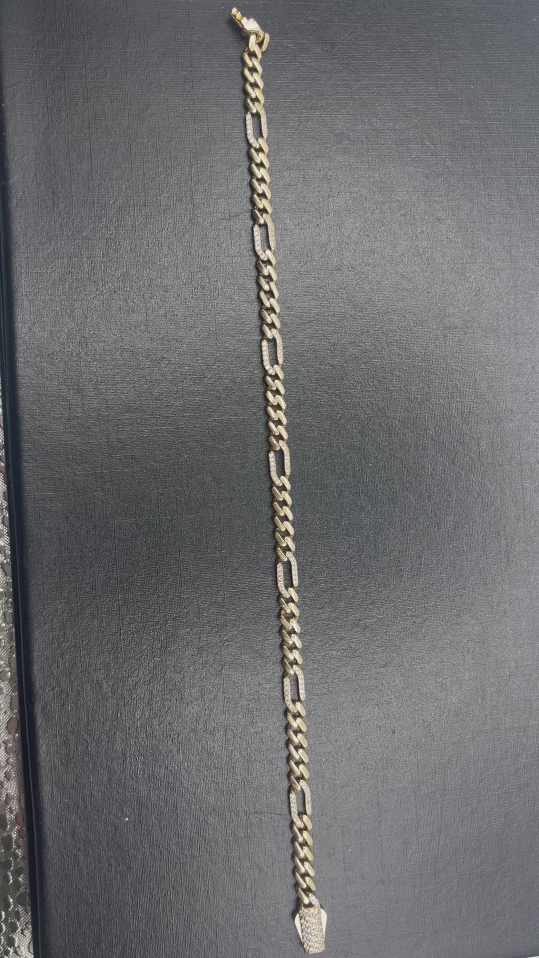 ✨ Pulsera Figaro/Cuban Oro 14K con Eslabones de Zirconia – 7.5”