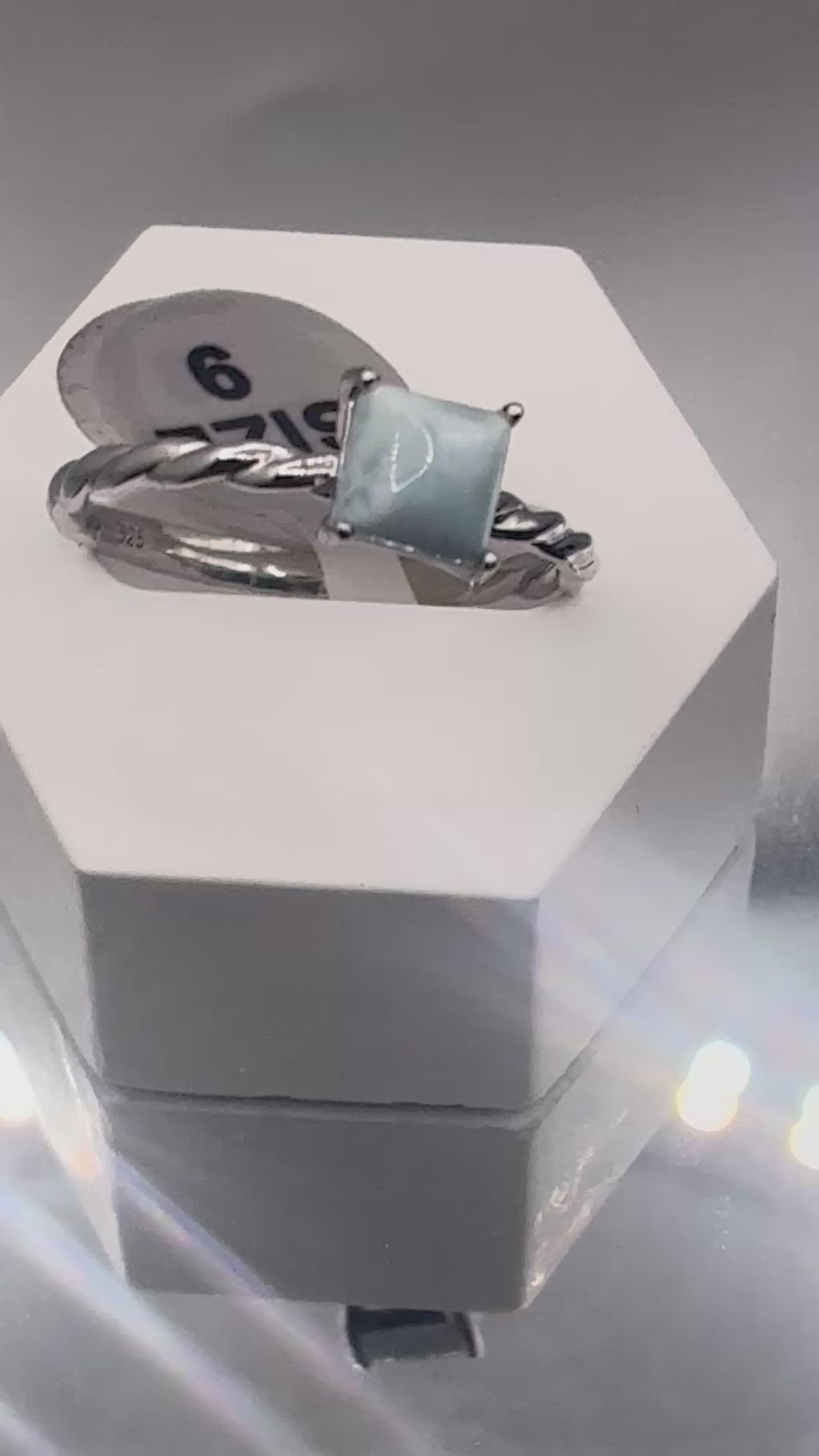 Silver 925 Anillo con Piedra Azul Cuadrada