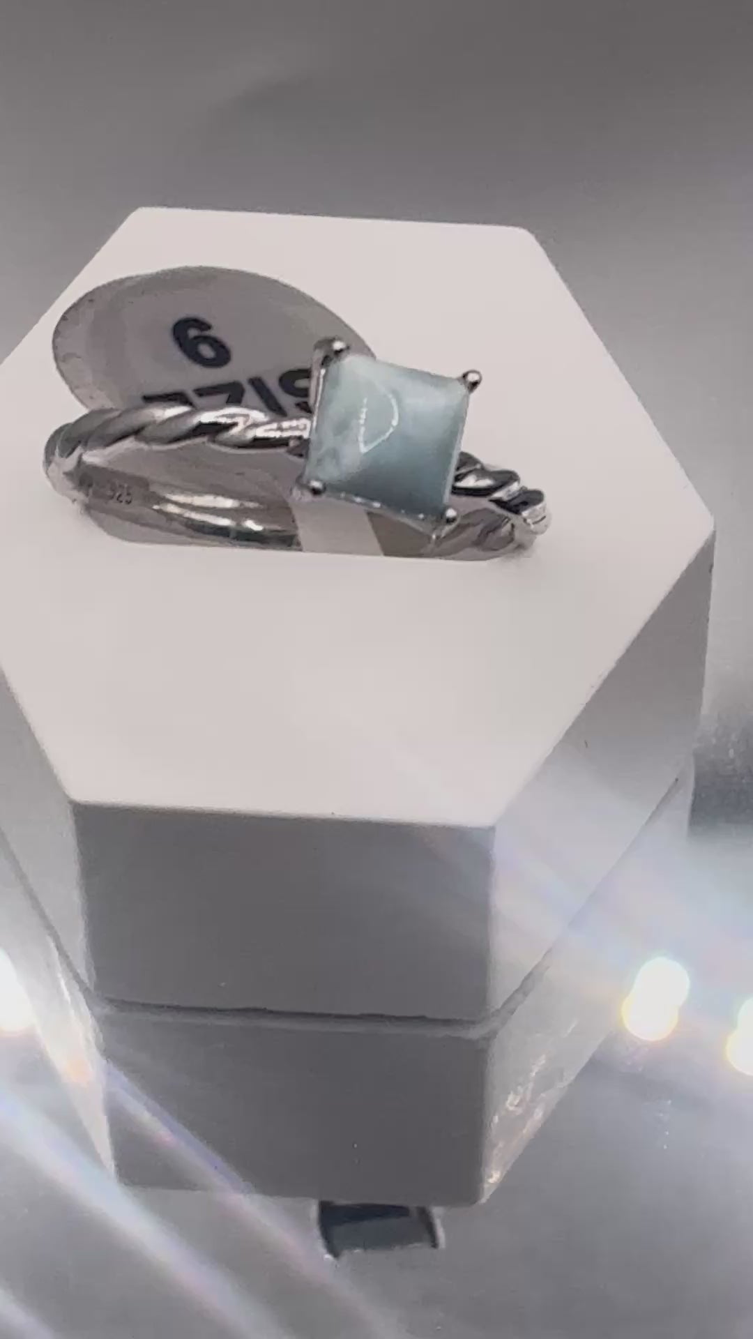 Silver 925 Anillo con Piedra Azul Cuadrada